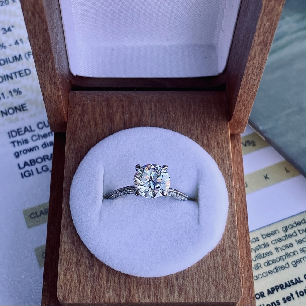 Brilliant Earth 2.06 carat E VS2 Diamond IGI Pave Solitaire Ring 18k White Gold